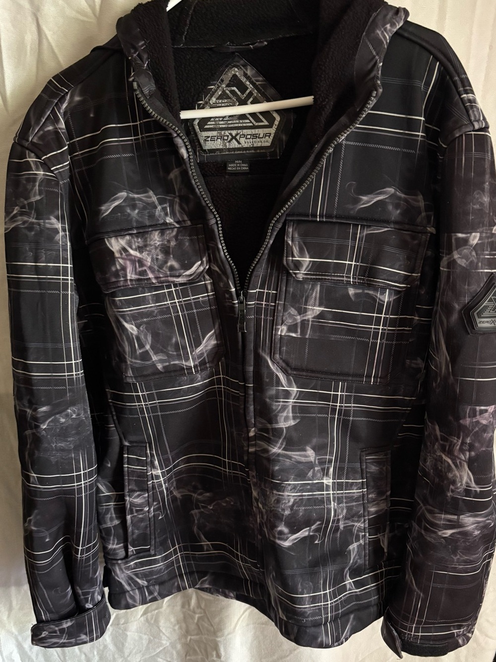 ZeroXposur Men's Black Plaid Smoky Print Hooded Jacket